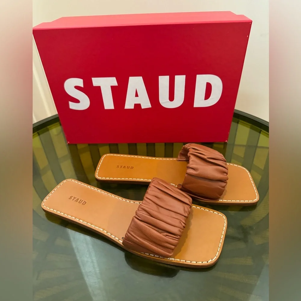 Staud tan ruched sandals